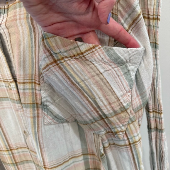 Free People Nordic Day Plaid Lace-Up Tunic Shirt Size Large - Picture 10 of 13